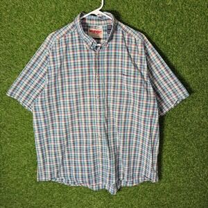 Wrangler Rugged Wear Men XXL Plaid Short Sleeve Button Down Shirt Wrinkle Resist